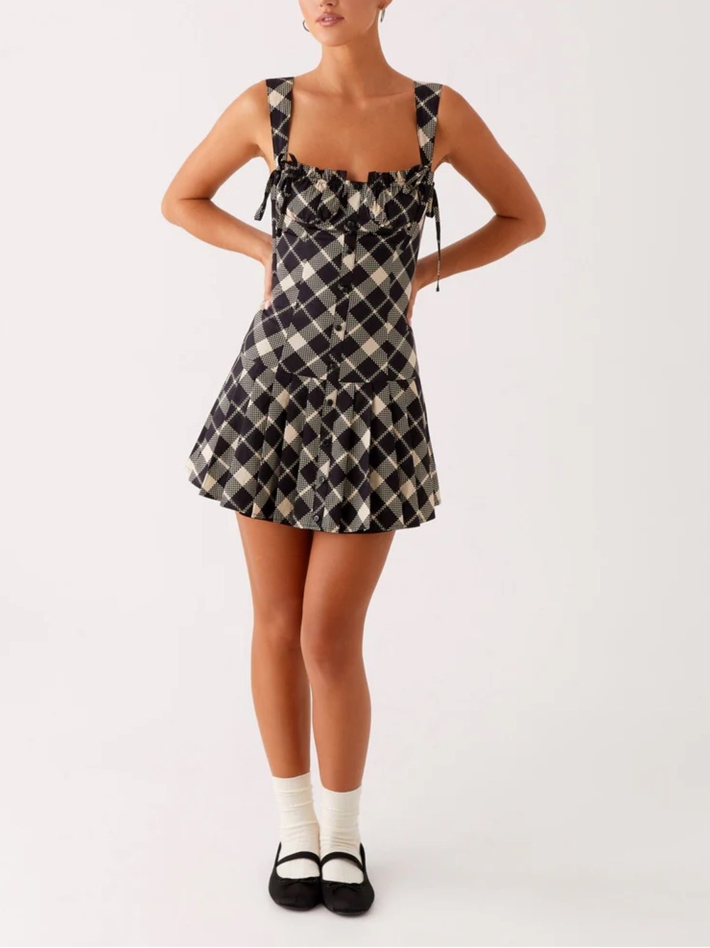 NWT Peppermayo Plaid Mini Bubble Dress Tie Strap Fit & Flare Coquette Sundress